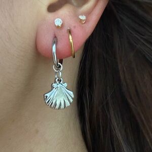 Silver Shell Drop Hoop Earrings